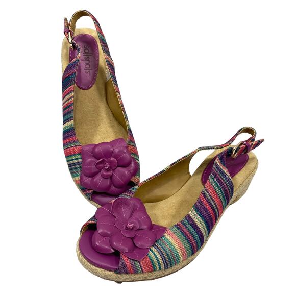 Softspots Slingback Espadrille Sandals Peep Wedge Shoes Size 6.56 - Picture 1 of 6